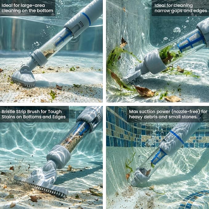 Handheld Spa Hot Tub Vacuum 2026 Upgraded, 4-IN-1 Cordless Spa Vacuum Cleaner with 3 Brush Heads and Telescopic Pole, 90 Mins of Runtime, Rechargeable Small Pool Vacuum for Inground/Above Ground Pools