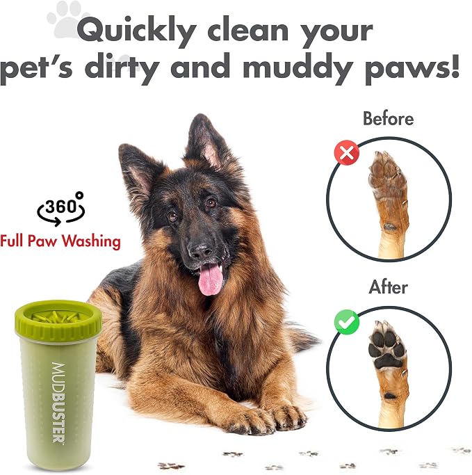 Dexas MudBuster Large Dog Paw Cleaner, Green, Fits 2.5"-3.5" Wide Paws, Gentle Silicone Bristles for Quick, Easy Cleaning