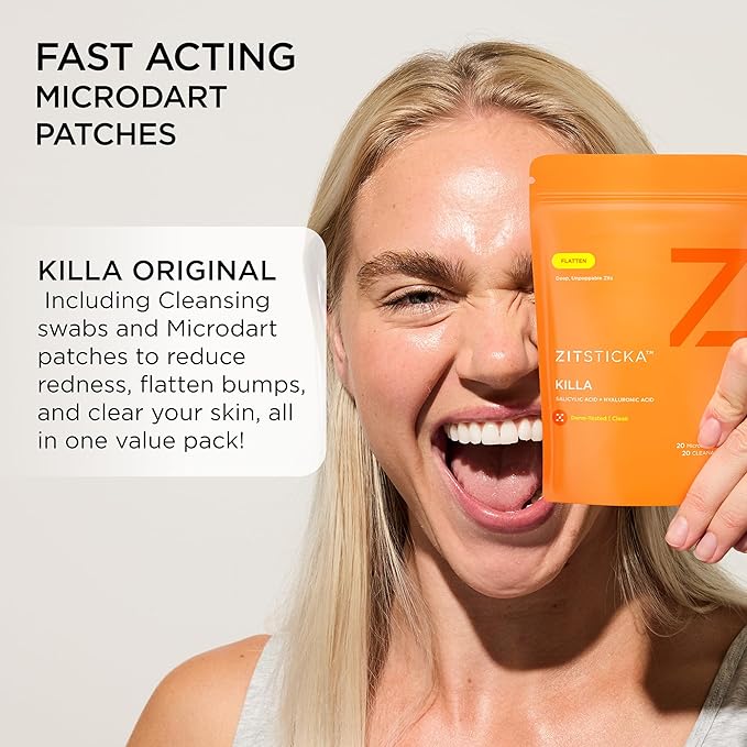 ZitSticka Killa Microdart Pimple Patches for Face - Most Potent Pimple Patch with Fast-Acting Microdarts - For Deep, Early-Stage Zits with Salicylic Acid - Regular 20 Count with Cleaning Swab