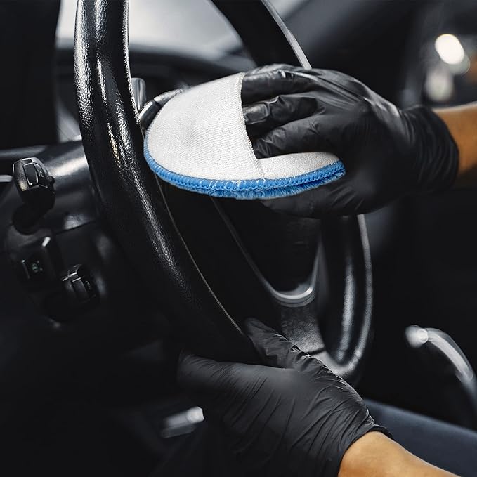 Detailer's Preference Microfiber Wax Applicator Pads with Sewn-in Pocket, Terry Weave, Reusable, Non-Abrasive, for Wax, Sealant, Polish, 6 Inch, Light Blue and White, 25-Pack