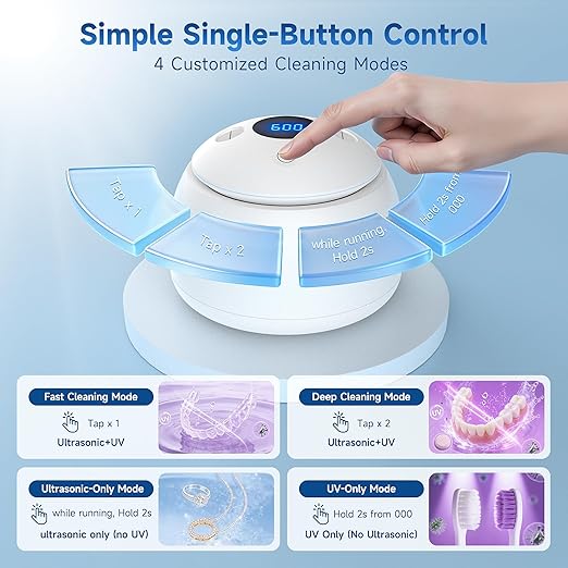 Ultrasonic Retainer Cleaner Machine, 45kHz Denture Dome with UV Light,Dental Cleaning POD for Aligners, Mouth Guards, Night Guards, Toothbrush,Jewelry,200ML Capacity (Silver)