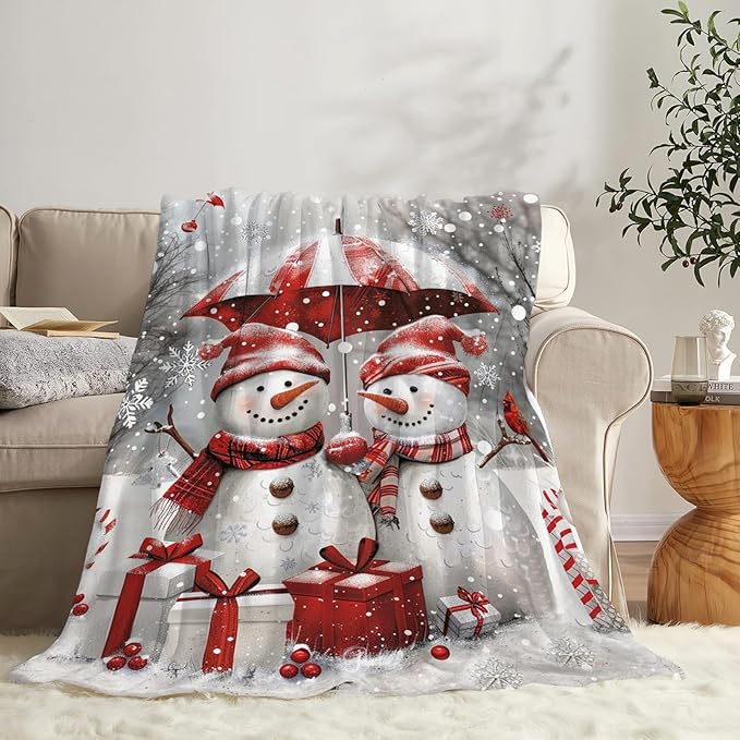 Tijuboni Snowman Throw Blanket for Girls Boys Women Men Kids Adults Soft Flannel Fleece Blanket for Couch Sofa Bed Home Decor 60"x80"