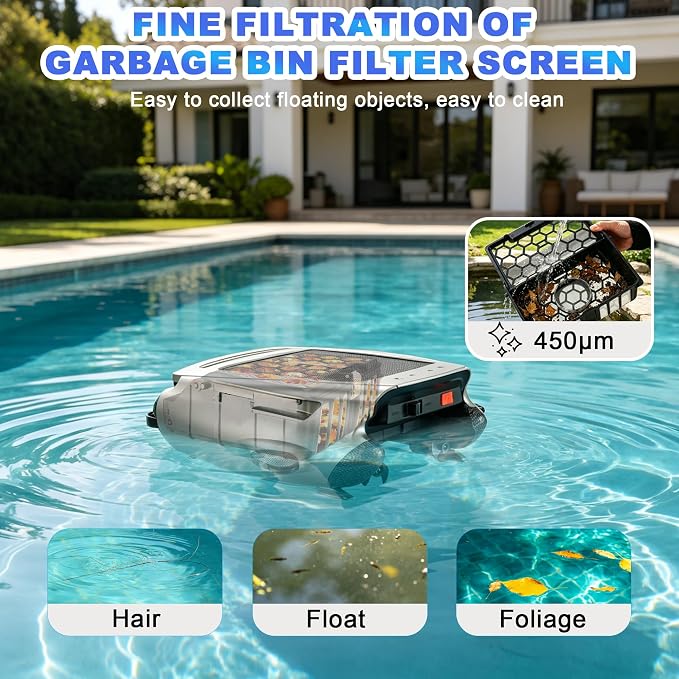 Solar Powered Robotic Pool Skimmer, Automatic Pool Surface Cleaner Robot with App Control,24/7 Continuous Cleaning, Dual Charging, Ideal for Above Ground & In-Ground Pools (Silvery