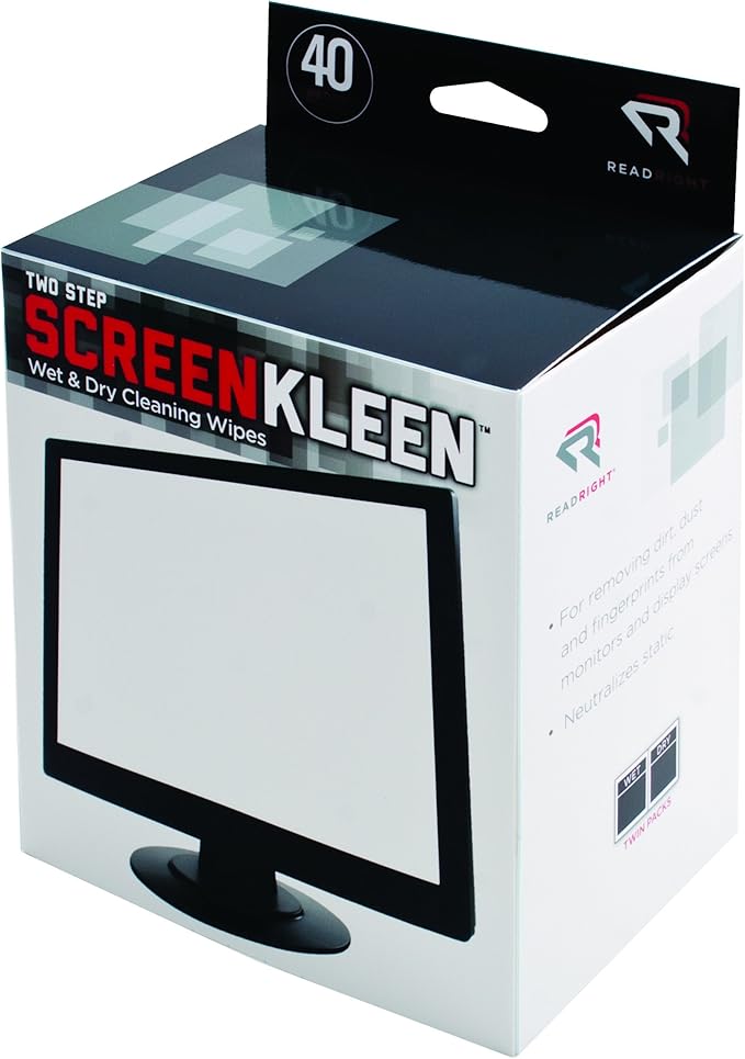 Read Right RR1305 Two Step Screen Kleen Wet and Dry Cleaning Wipes 5 x 5 40/Box