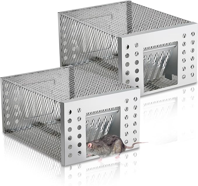 2 Pcs Humane Rat Trap Live Chipmunk Cage Trap for Indoor and Outdoor Small Rodent Animal Mouse Vole Chipmunk Hamsters Live Cage, Catch and Release (Closed)