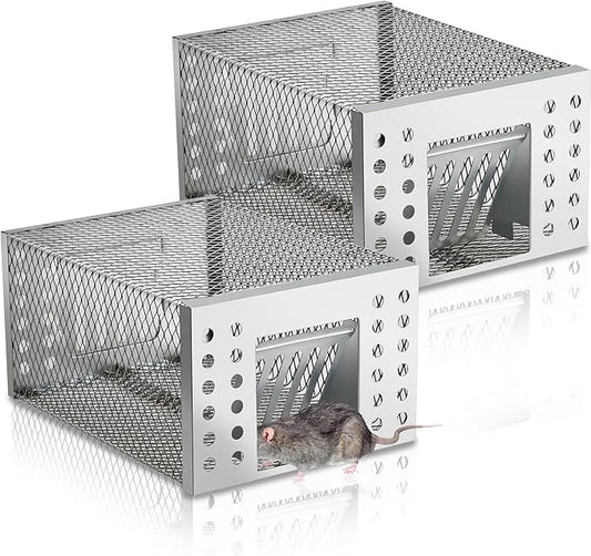 2 Pcs Humane Rat Trap Live Chipmunk Cage Trap for Indoor and Outdoor Small Rodent Animal Mouse Vole Chipmunk Hamsters Live Cage, Catch and Release (Closed)