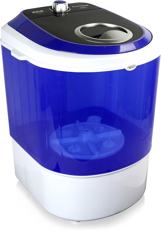 Pyle Upgraded Version Portable Washer - Top Loader Portable Laundry, Mini Washing Machine, Quiet Washer, Rotary Controller, 110V - for Compact Laundry, 4.5 Lbs. Capacity, Translucent Tubs - PUCWM11.5