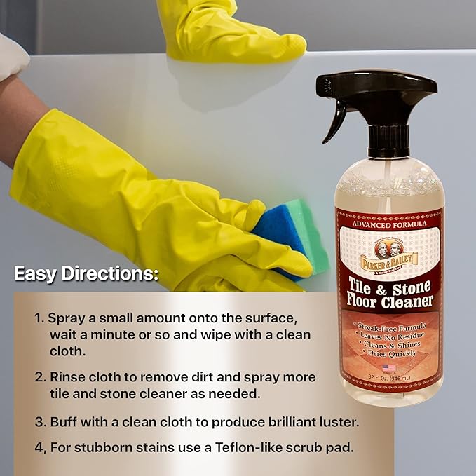 Parker & Bailey Tile & Stone Cleaner - Granite Countertop Kitchen Island Cleaning Spray Marble Tile Slate Quartz Daily Granite Bathroom Counter - 32 oz