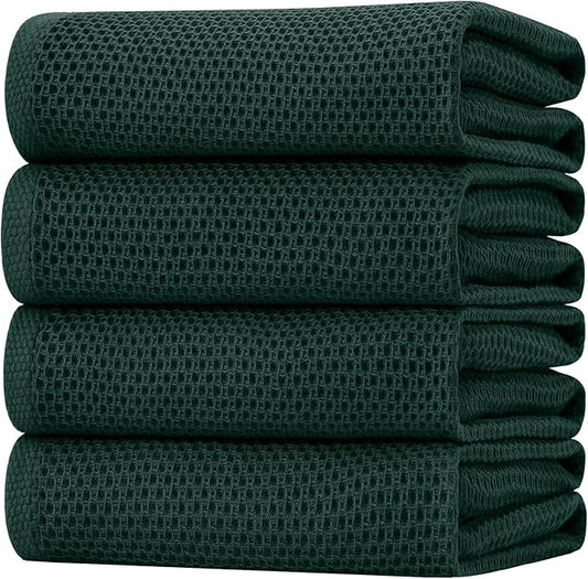 Homaxy 100% Cotton Waffle Weave Kitchen Dish Towels, Ultra Soft Absorbent Quick Drying Cleaning Towel, 20x28 Inches, 4-Pack, Blackish Green