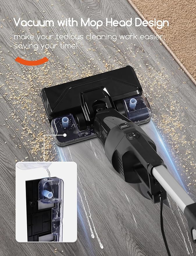 REECOO Stick Vacuum Cleaner with 3 Mop Pads Electirc Mop 600W 18kpa Powerful Suction Corded Upright Vacuum Lightweight Electric mop for Tile Hardwood Floor,Marble Cleaning