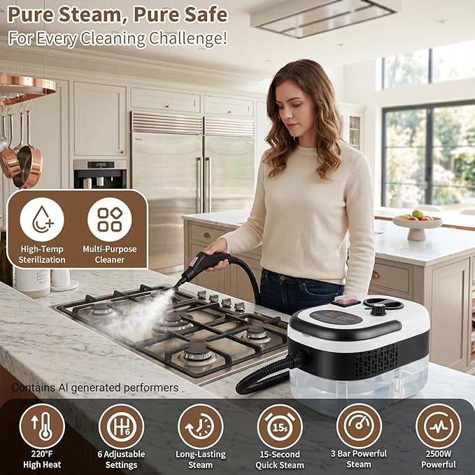 Steam Cleaner Handheld High Pressure, Portable High Power Steam Cleaner, Handheld Steam Cleaner Cleaning Grout With Large Water Tank & 18 Accessories For Car Floor White