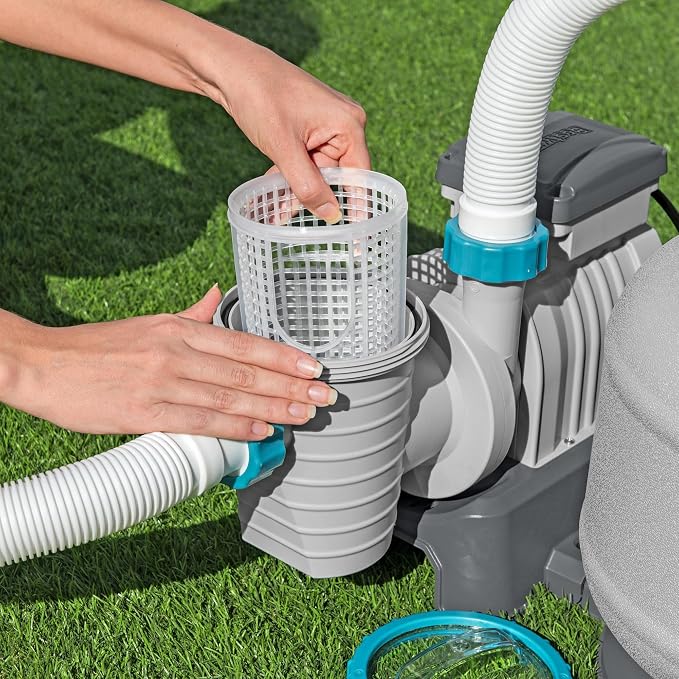 Bestway 2,200 Gallon Sand Filter Pool Pump for Above Ground Swimming Pools up to 14,400 Gallons with Pre-Filter Strainer Basket & Valve Adapter Set