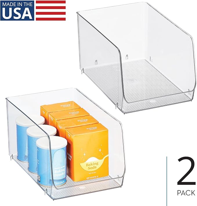 iDesign Clear Plastic Stackable Open Front Storage Bin, Easy Access Organizer for Pantry or Cabinet, 2-Pack