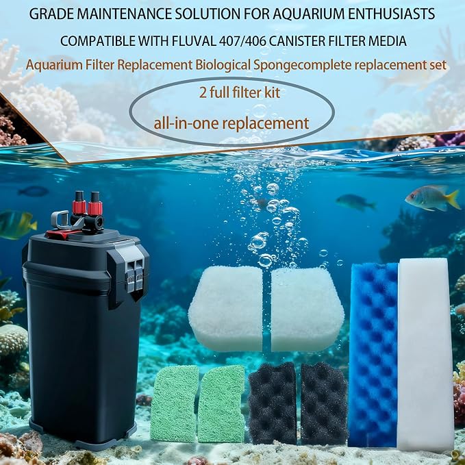 42 Pack Replacement Filter Media Kit for Fluval 406/407, 2 Full Sets | High Porosity Bio Foam, Ceramic Rings, Activated Carbon & Polishing Pads, Clear Tank Water, Reduced Algae & Yellow Buildup