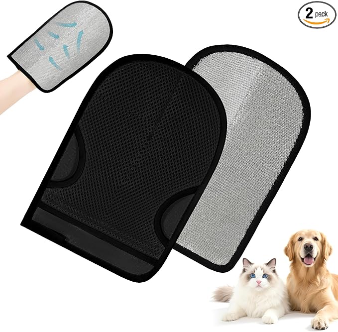 YS&JJFZ 2 Pcs Pet Hair Remover Gloves for Cats & Dogs,Newly Upgraded Reusable Electrostatic Pet Hair Gloves， Pet Hair Remover Tool for Clothing, Couch, Carpet, Car Seat