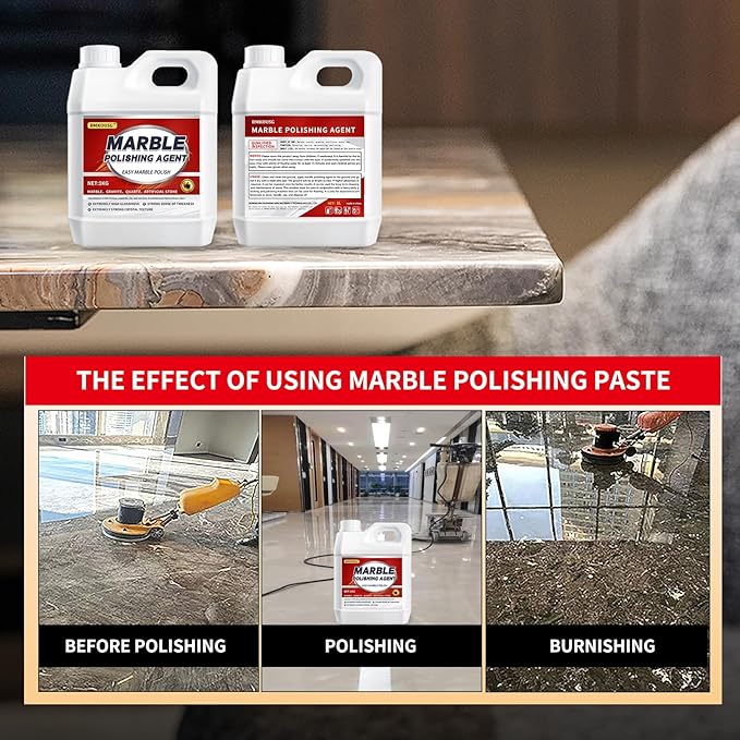 Professional Marble Polish, Polishing Kit, Marble & Granite Polishing Liquid – Restores Shine, Safe for Quartz, Travertine, Tile – High-Gloss Finish, Long-Lasting Protection (2.2LB)
