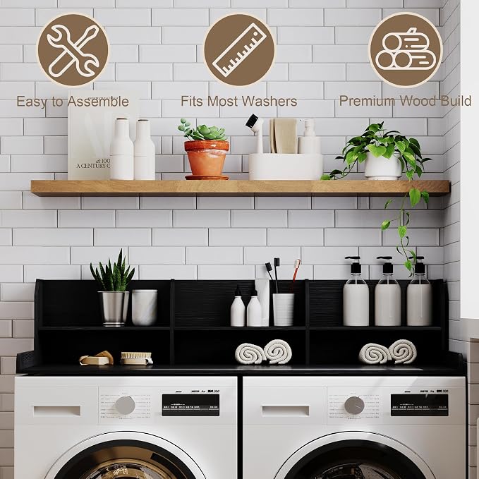 ChooChoo 2-Tier Washer Dryer Countertop with Adjustable Shelf, Spacious Laundry Room Storage for Folding Clothes and Efficient Organization, Black
