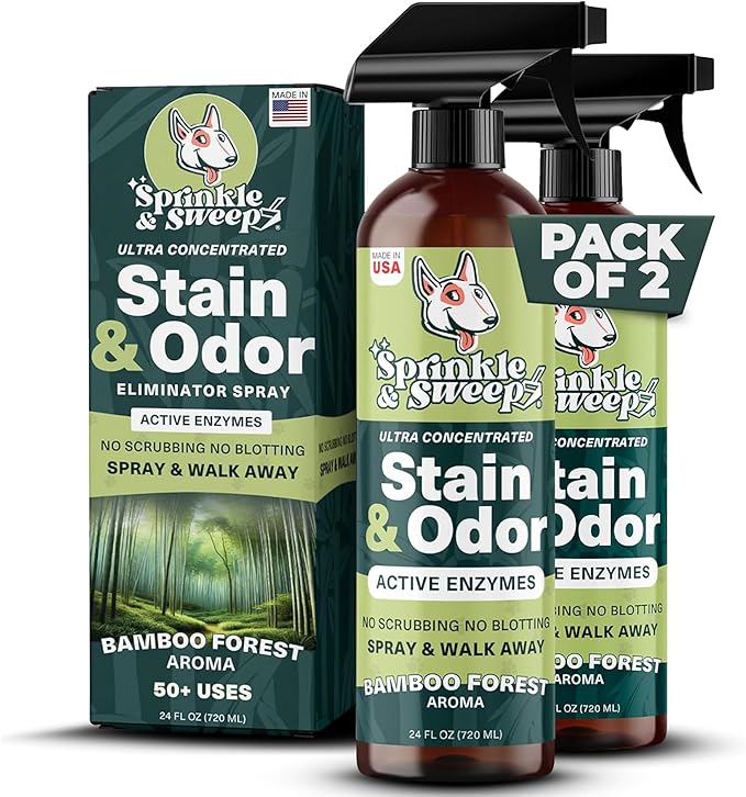 Sprinkle & Sweep: Pet Stain & Odor Enzyme Spray - 24oz, 2 Pack - No Scrubbing Concentrated Formula, Dog & Cat Urine Destroyer, Carpet Spot Cleaning