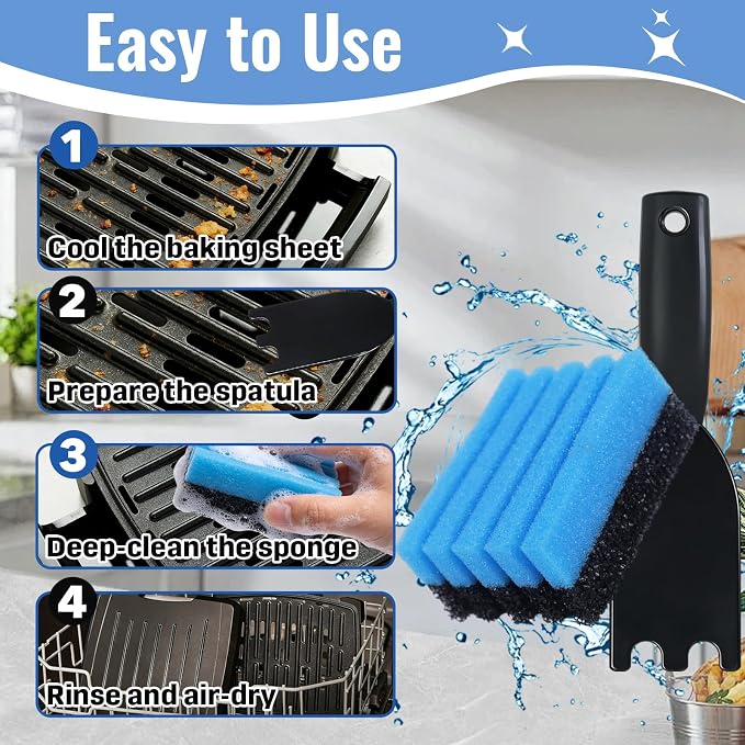 8 Pcs Grill Sponge + 2 Pcs Grill Scraper – Cleaning Sponge 12207 and Grill Scraper – Compatible with George Foreman Grill – for Indoor & Outdoor Grills with Grooves and Sandwich Makers