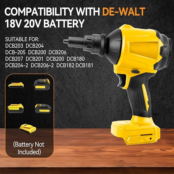 Cordless Dust Blower for Dewalt 20V Battery(Tool Only), Air Duster Compressed Air Mattress Pump,447MPH 40000RPM for Car,Garages,Sawmill Room,Workshop Cleaning (for Dewalt 20V Battery)