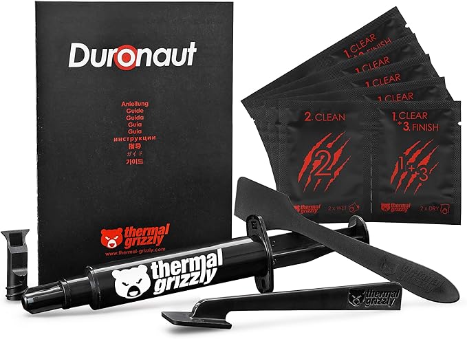 Thermal Grizzly - Duronaut - 6 Gram - Enhanced Durability & High Performance Thermal Paste - for Maximum Conductivity While Overclocking CPU/GPU/PS4/PS5/Xbox with 12 Cleaning Wipes 6 Wet & 6 Dry