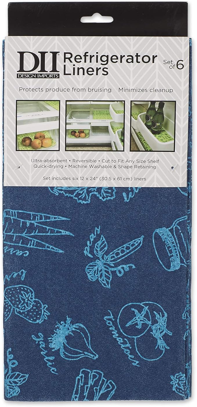 DII Fridge Liner Collection Non-Adhesive, Cut to Fit, Nautical Blue Market, 12x24, 6 Piece