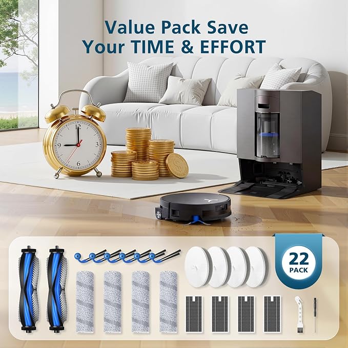 22 Pack X11 OmniCyclone Accessories for Ecovacs Deebot X11 OmniCyclone, and for Yeedi S20 Infinity Robot Vacuum,2 Roller Brush, 4 Roller Mop, 4 Sponge Filter, 4 HEPA Filter, 6 Side Brush, 2 Tools