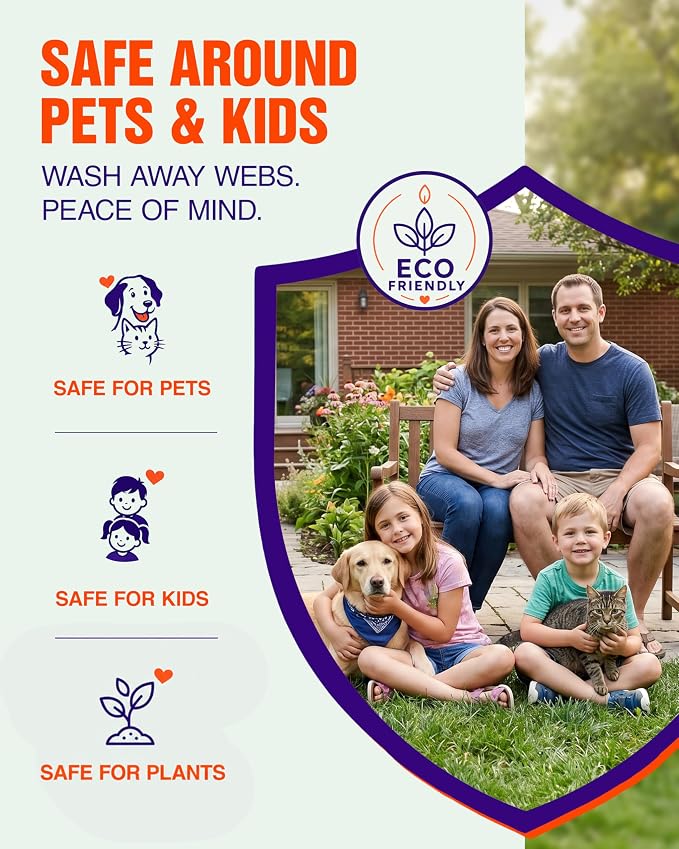 ™ Advanced Outdoor Spider Web Dissolver & Spider Repellent — 32 oz Concentrated Formula with Sprayer — Pet Friendly Long-Lasting Spider Control Up to 6 Months