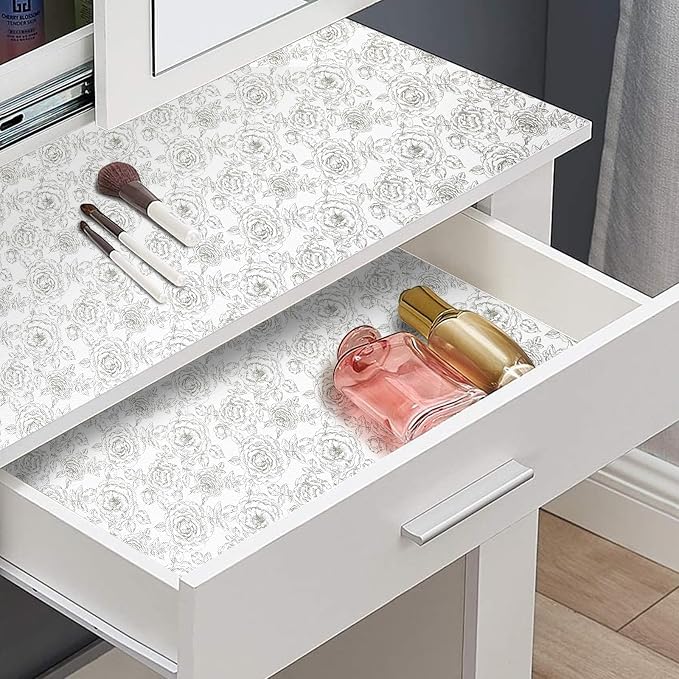 Drawer and Shelf Liner, Non-Slip Kitchen Cabinet Liners Non-Adhesive Thick Strong Grip Waterproof Washable Mats Protect Dresser Shelves Cupboard Bathroom Cabinets, Rose, 24 in X 30 FT