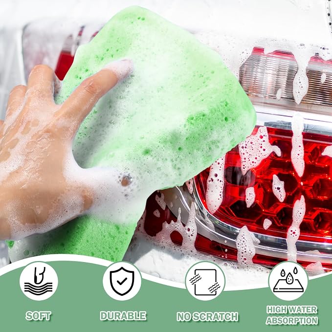 Tioncy 24 Pcs Large Car Wash Sponges Bulk 7.5 x 5.5 x 1.9 Inch Grouting Foam Cleaning and Washing Sponge Commercial Foam Large All Purpose for Kitchen Bathroom Household (Green)