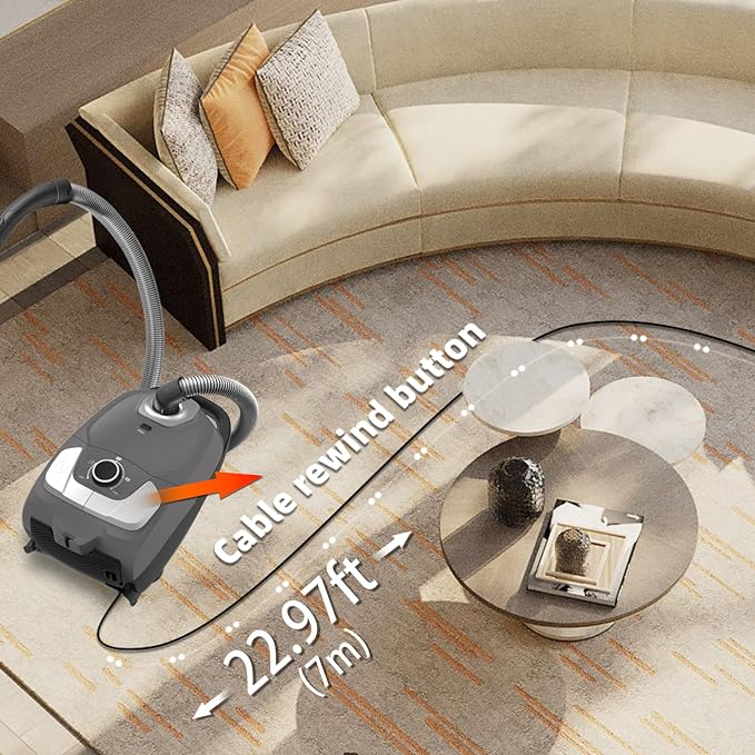 Akitas C11WT Bagged Canister Vacuum Cleaner, Wessel Turbo Brush for Pet Hair (Cat & Dog), HEPA Filtration, 33ft Cleaning Radius, with Retractable Cord and Wide Parquet Brush