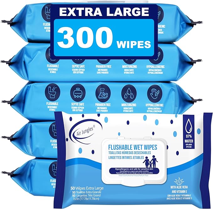 Air Jungles Home & Car Essentials Bundle – Ocean Scent Odor Eliminator Balls (6 Count), Car Vent Clips (6 Pack), and Flushable Wipes (6 Packs, 300 Wipes) – Air Freshener & Cleansing Set