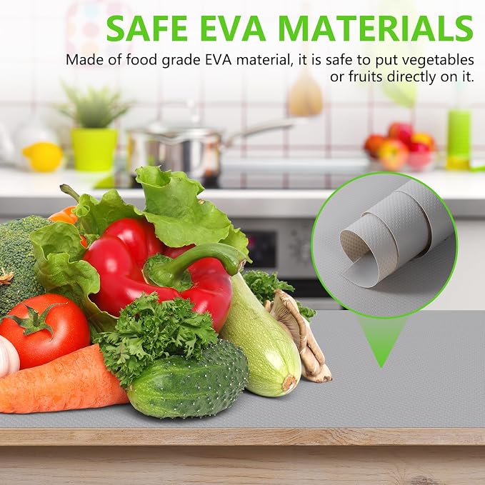 Light Gray Shelf Liners for Kitchen Cabinets Non Adhesive Drawer Liner for Bathroom Waterproof Refrigerator Liners for Shelves Fridge Plastic Mats Cabinet Cupboard Liner 17.5 x 78.7 Inches