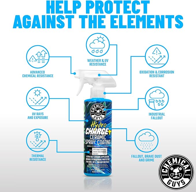 Chemical Guys WAC23016 HydroCharge High-Gloss Hydrophobic SI02 Ceramic Spray Coating (Works on Car, Truck, SUV, RV, Boat and Motorcycle Paint), 16 fl. oz, Blue