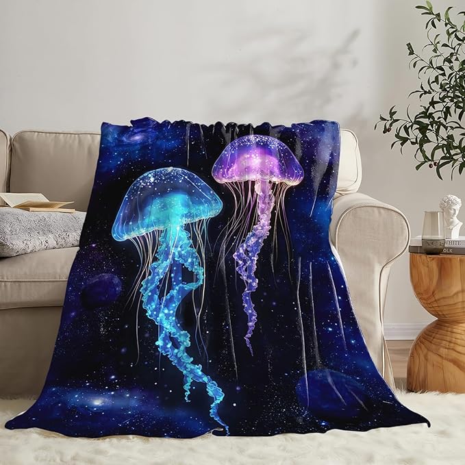 Tijuboni Jellyfish Throw Blanket Jellyfish Gifts for Girls Boys Women Men Kids Adults Soft Flannel Fleece Blanket for Couch Sofa Bed Home Decor 60"x80"