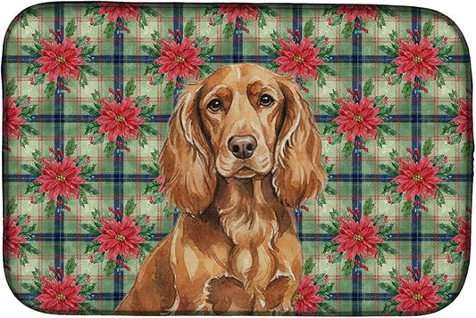 Caroline's Treasures Boykin Spaniel Christmas PoinsettIas Dish Drying Mat Absorbent Dish Drying Mat Pad for Kitchen Counter Dish Drainer Mat for Countertop, 14 x 21", Multicolor