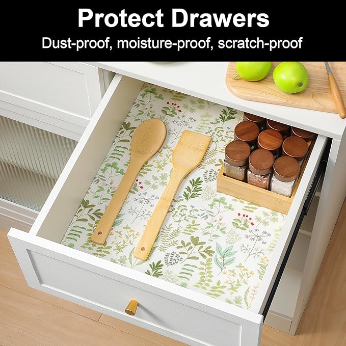 Cooyes Drawer Liner Shelf Liners for Kitchen Cabinets Refrigerator Liners Waterproof & Oil-Proof Kitchen Cupboard Liner Drawer Mats EVA Material Non Adhesive Fridge Liner for Shelves
