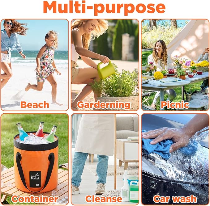 4 Pcs Collapsible Bucket with Handle 5 Gallon(20L) Foldable Water Container Folding Water Bucket Portable Folding Camp Wash Basin for Outdoor Travelling Camping Hiking Fishing Car Washing