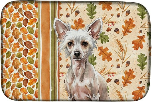Caroline's Treasures Hairless Chinese Crested Heirloom Fall Dish Drying Mat Absorbent Dish Drying Mat Pad for Kitchen Counter Dish Drainer Mat for Countertop, 14 x 21", Multicolor