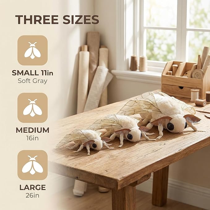 Large Silk Moth Plush Toy - Lifelike Silk Moth Stuffed Animals 16in, Realistic Soft Big Wings Moth Toys, Simulation Butterfly Plushie Model Toy, Unique Plush Gift Collection for Kids