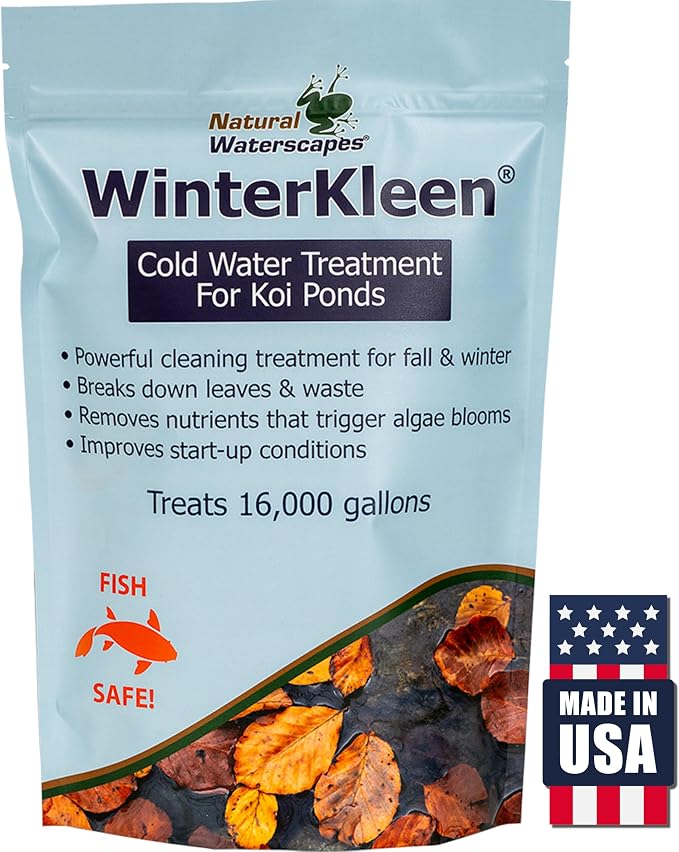 WinterKleen Fall & Winter Bacteria for Ponds | Koi Pond Winterizer, Leaf Digester, Natural Cleaner - Powerful Concentrated Enzymes and Microbes Clean Pond Water