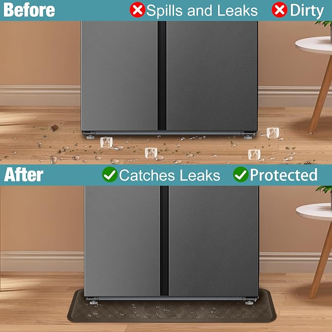 ToLanbbt Refrigerator Spill Mat - 37.5'' x 8.5'' Silicone Under Fridge Floor Protector with Raised Edge, Leak Catcher Liner Drip Tray for Refrigerator Washing Machine, Dryer, Wine Cooler, Brown