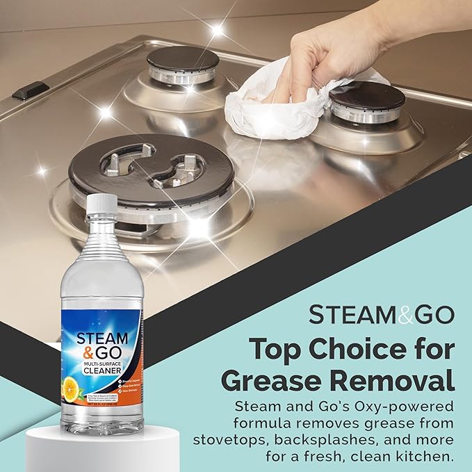 Steam & Go Multi-Purpose Cleaner Spray with Oxy Power for Multi-Surfaces - Removes Stains, Eliminates Odors, & Degreases - Orange Scent, 32 oz