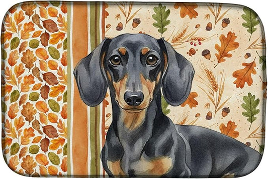 Caroline's Treasures Black and Tan Dachshund Heirloom Fall Dish Drying Mat Absorbent Dish Drying Mat Pad for Kitchen Counter Dish Drainer Mat for Countertop, 14 x 21", Multicolor