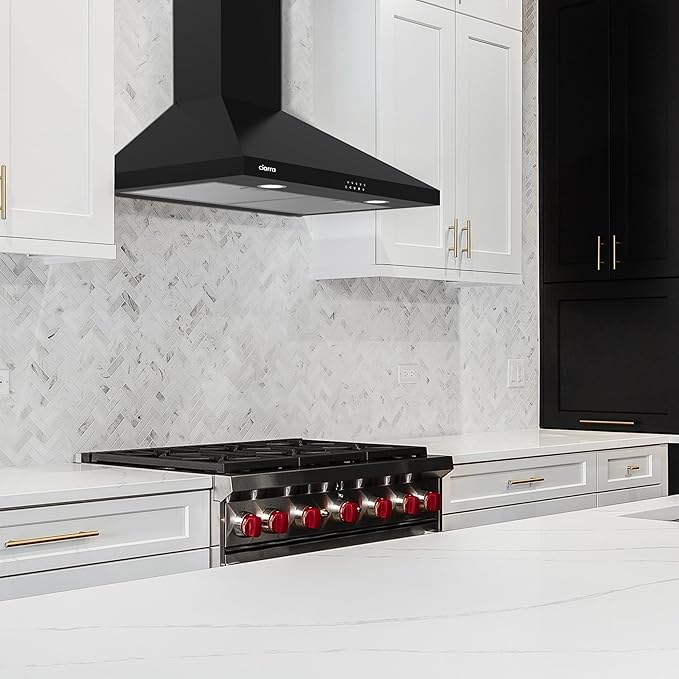 CIARRA Black Wall Mount Range Hood 30 inch 550 CFM Stove Vent Hood with 2 LED Light for Kitchen, 3 Speed Fan, Ducted & Ductless Mode, Push Button, Easy to Install, CAB75206P-N