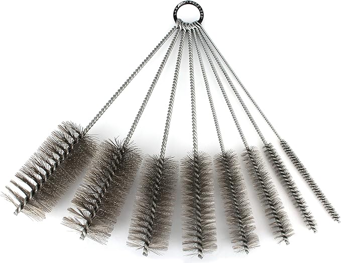12 Inch Pipe Cleaning Brush Set with Stainless Steel Bristles, 8 Piece Variety Pack | for Auto Parts, Bottles, Guns, Tubes, etc.