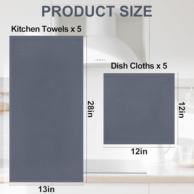 Homaxy 100% Cotton Kitchen Towels and Dishcloths Set, 12 x 12 Inches and 13 x 28 Inches, Set of 10 Bulk Kitchen Towels Set, Ultra Soft Absorbent Dish Cloths for Washing Dishes, Multicolor