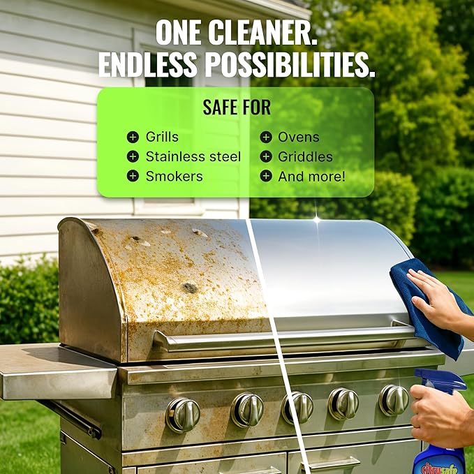 Citrusafe BBQ Grill Cleaner Spray, Exterior Cleaner, 3 CT Grill Scrubbers, and Microfiber Towel