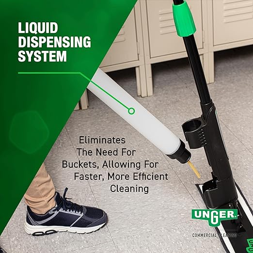 Unger Commercial Excella 18" Starter Cleaning Kit - Straight Floor Mop with Height Adjustable Pole and Refillable Dispensing Bottle - EFHC2