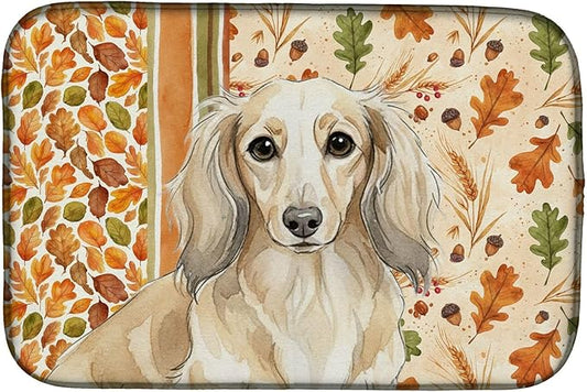 Caroline's Treasures Longhaired Cream Dachshund Heirloom Fall Dish Drying Mat Absorbent Dish Drying Mat Pad for Kitchen Counter Dish Drainer Mat for Countertop, 14 x 21", Multicolor